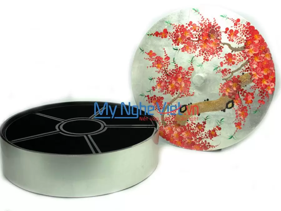 hộp mứt tết sơn mài đào hồng