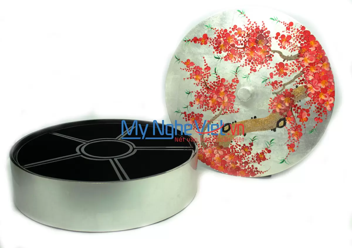 hộp mứt tết sơn mài đào hồng