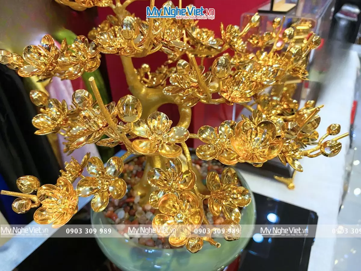 chậu mai bằng đồng dát vàng