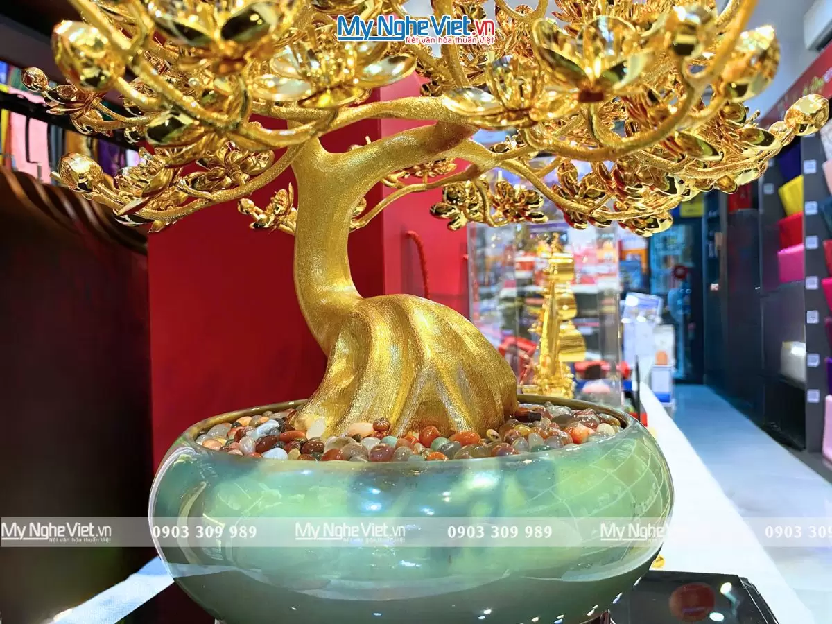 chậu mai đồng dát vàng 24k tài lộc